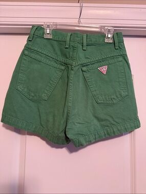 Guess Green High-Waist Cotton Shorts with Back Pocket Logo